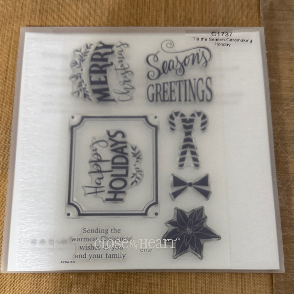 Clear Holiday Stamp Set - Navy Merry Christmas & Season's Greetings